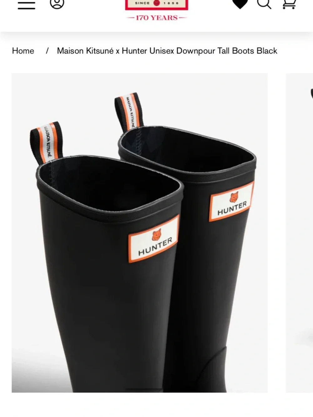 MAISON KITSUNÉ x Hunter Black Tall Rain Boots with Orange Trim